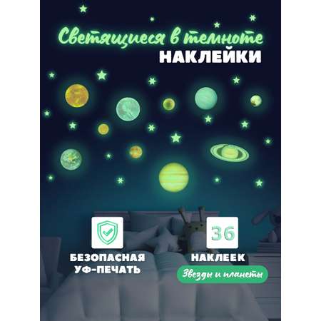 Наклейка-ночник Люми-Зуми светящиеся в темноте Планеты 2 листа А4