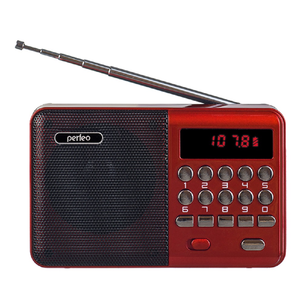 Радиоприемник Perfeo цифровой PALM FM 87.5-108МГц MP3 питание USB или 18650 красный i90-RED - фото 1