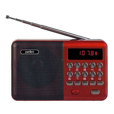 Радиоприемник Perfeo цифровой PALM FM 87.5-108МГц MP3 питание USB или 18650 красный i90-RED