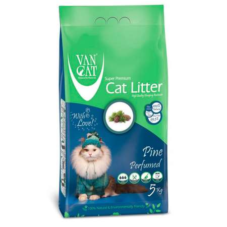 Наполнитель для кошек Van Cat комкующийся без пыли с ароматом Соснового леса пакет 10 кг
