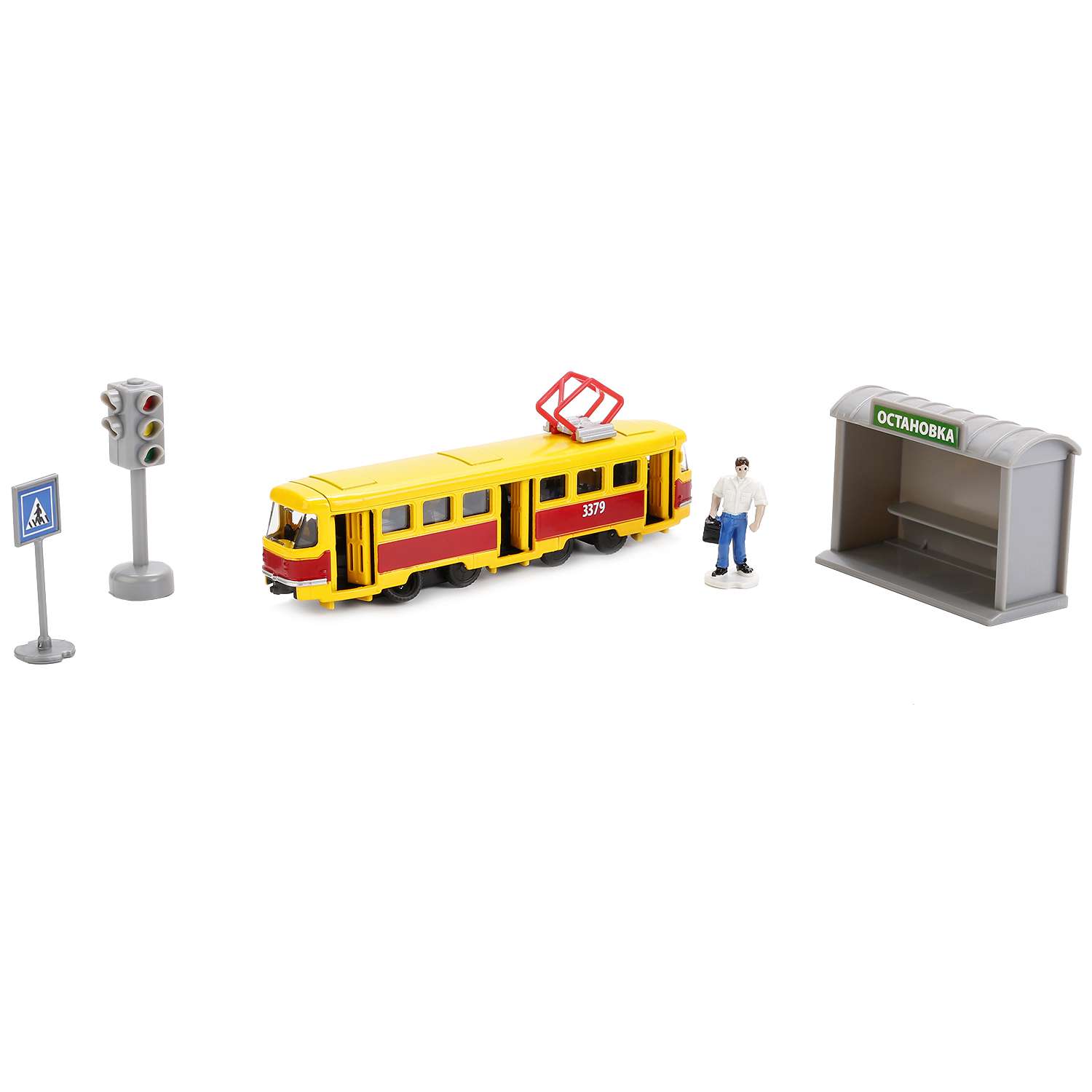 Набор Технопарк Трамвай инерционный с остановкой и аксессуарами 245735 245735 - фото 1