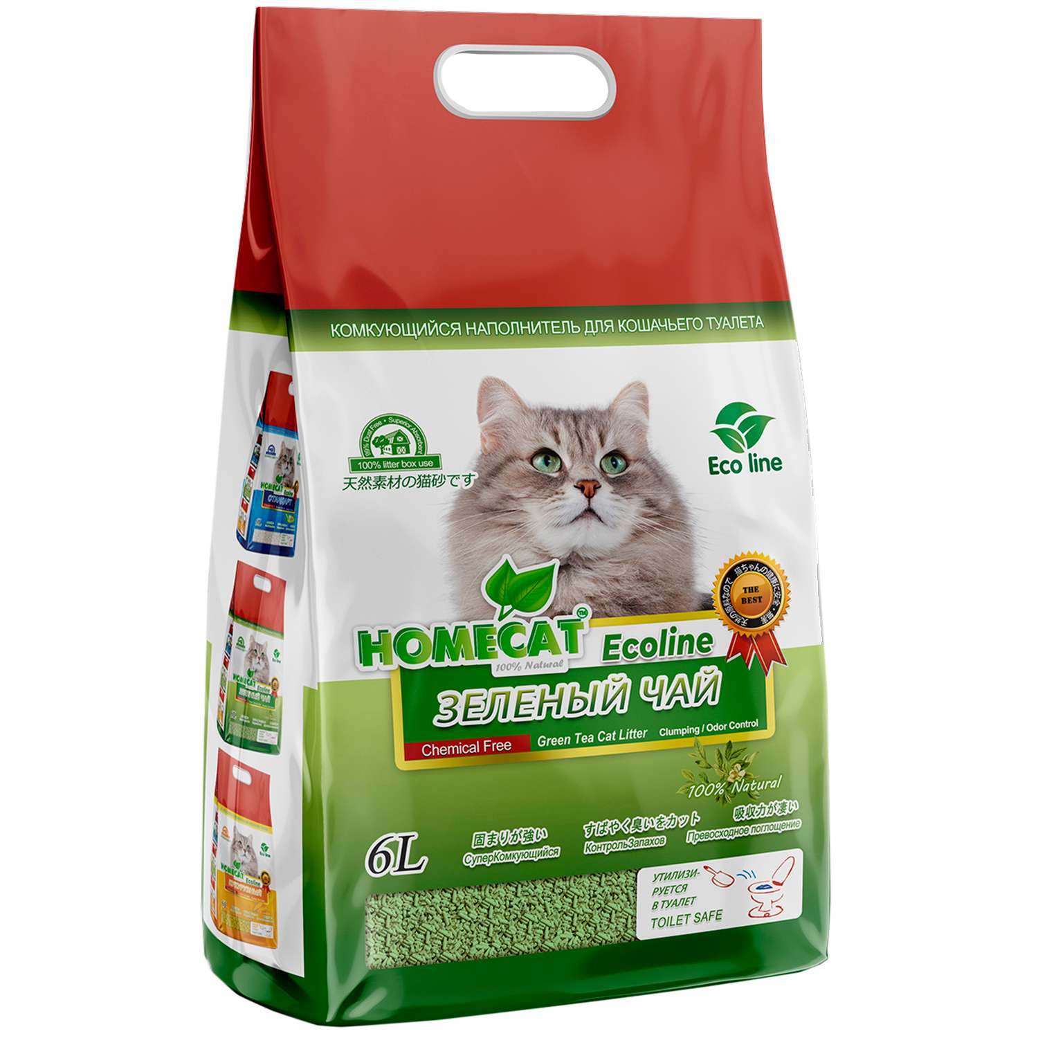 Наполнитель для кошачьих туалетов HOMECAT Ecoline комкующийся с ароматом зеленого чая 6л - фото 1