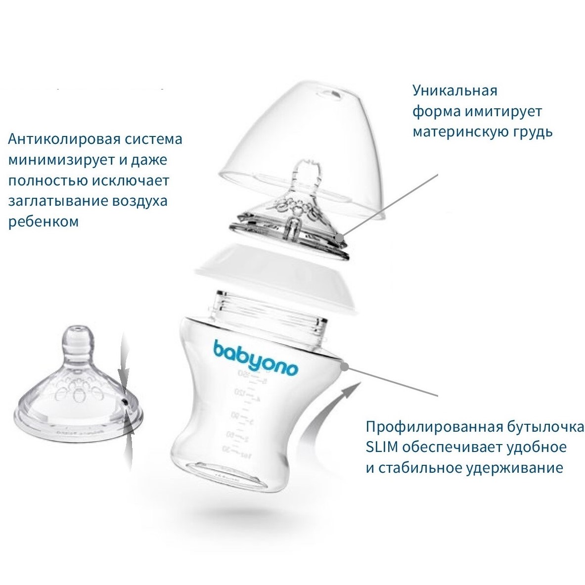 Бутылочка Babyono Natural nursing 180мл. Арт.1450 - фото 2