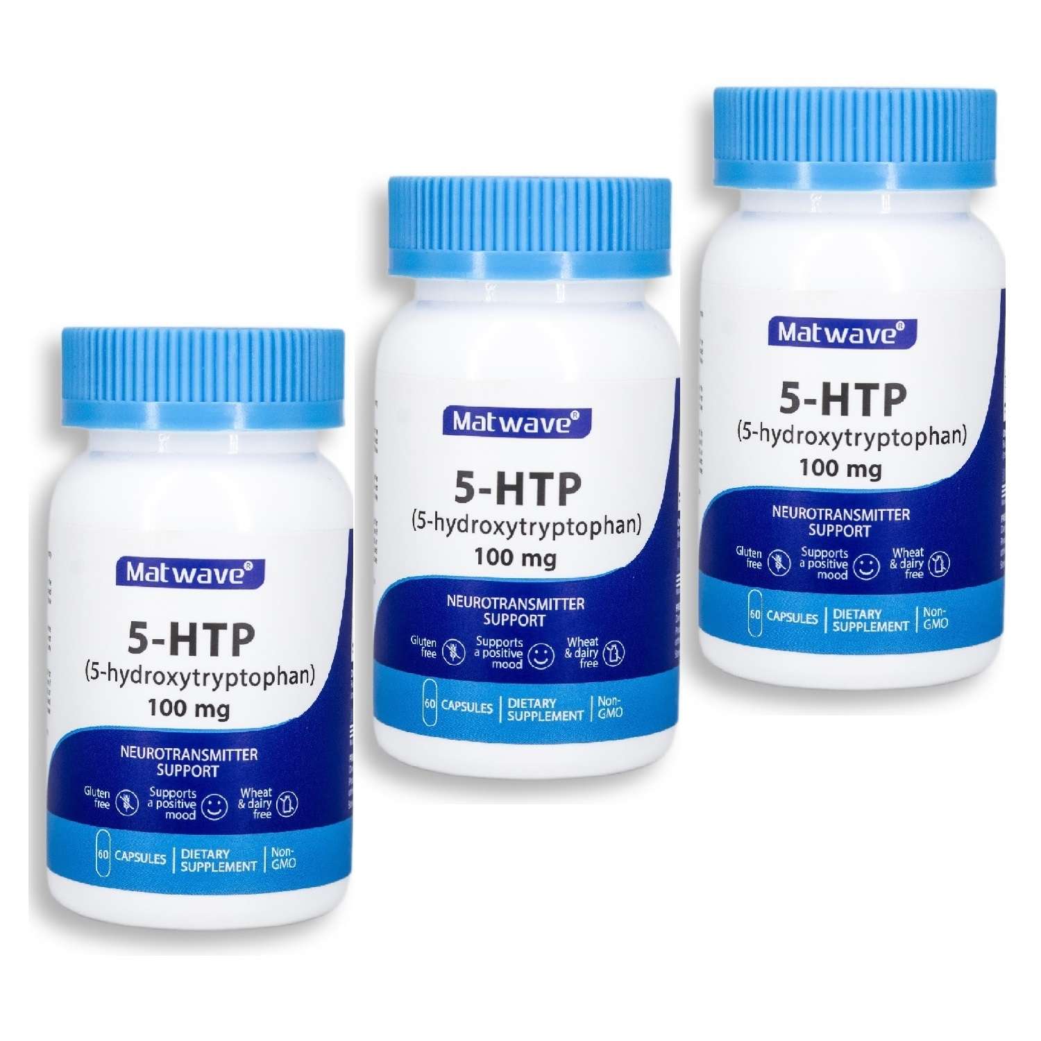 БАД Matwave 5-HTP 100 mg 5-гидрокситриптофан 60 капсул комплект 3 банки - фото 1