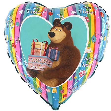 Воздушный шар GRABO сердце Маша и медведь радуга 46 см