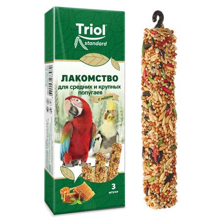 Лакомство для попугаев Triol 80г Standard средних и крупных с мёдом 3шт