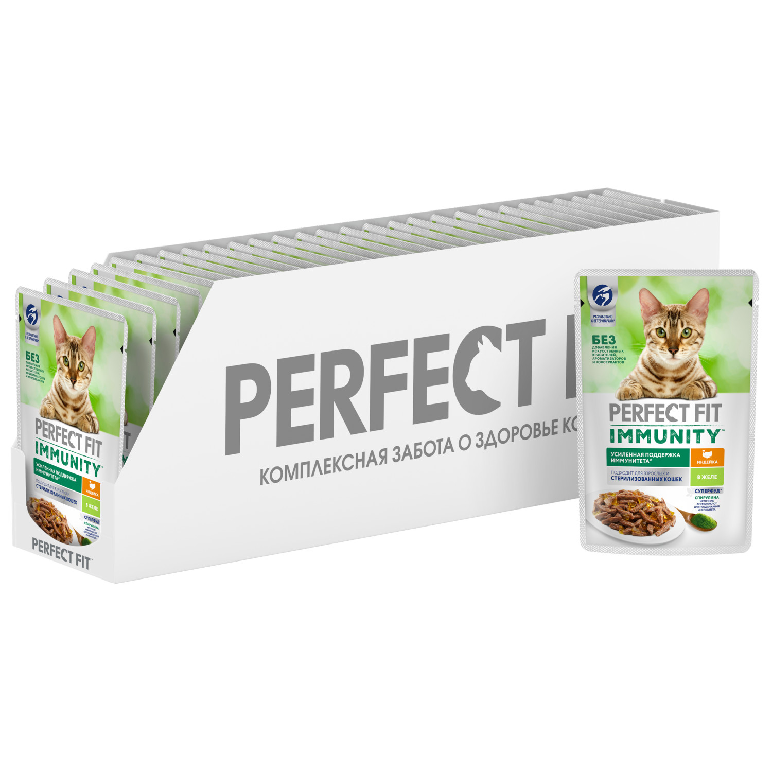 Влажный корм для кошек PerfectFit 0.075 кг индейка (для домашних, полнорационный) - фото 16