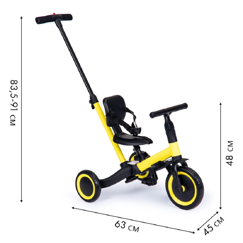 Беговел-велосипед R-Wings детский 4в1 с родительской ручкой желтый - фото 8