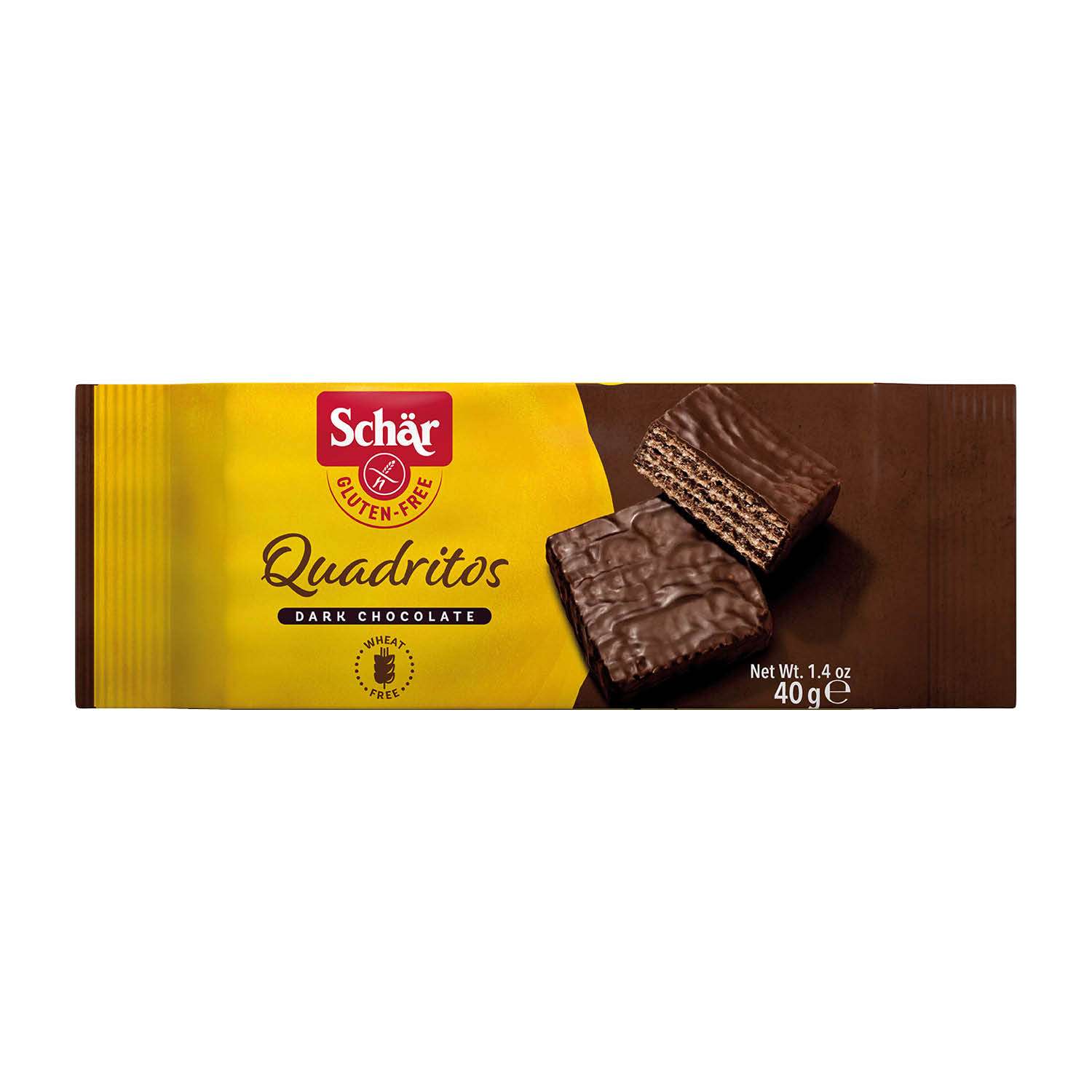 Вафли Schaer безглютеновые в тёмном шоколаде Quadritos 40г*4 штуки - фото 1