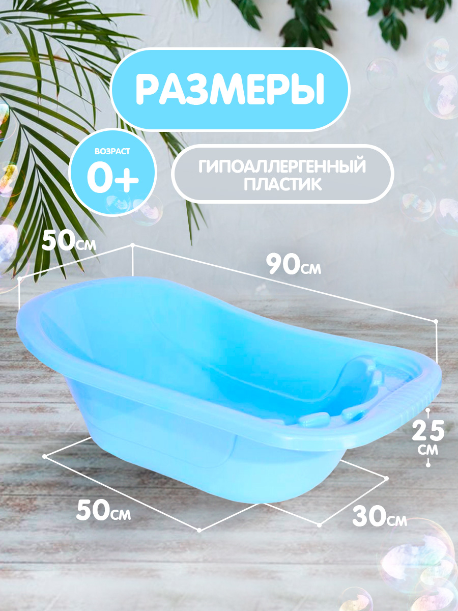 Ванна детская elfplast для купания со сливным клапаном голубая 50 л - фото 2