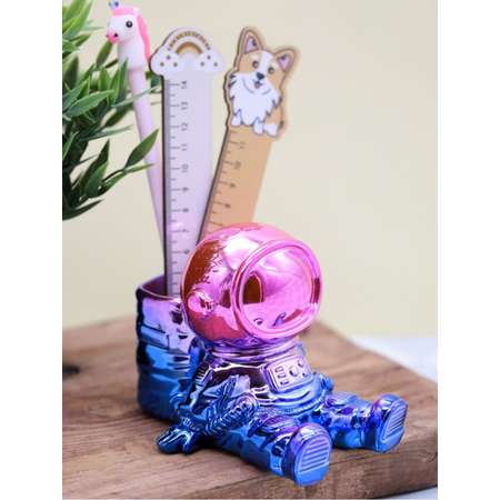 Подставка для канцелярии iLikeGift Astronaut blue metallic