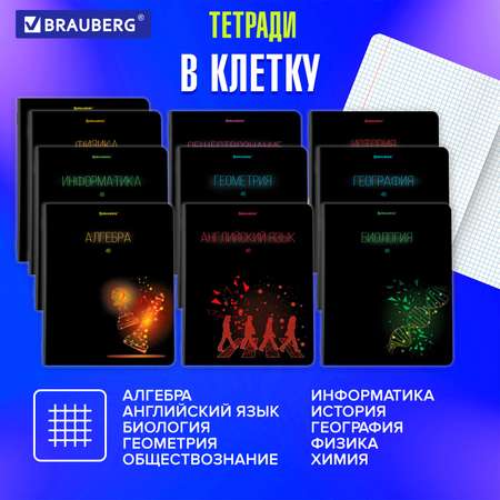 Тетради предметные Brauberg Dark со справочным материалом в клетку/линейку 12 шт 48 л