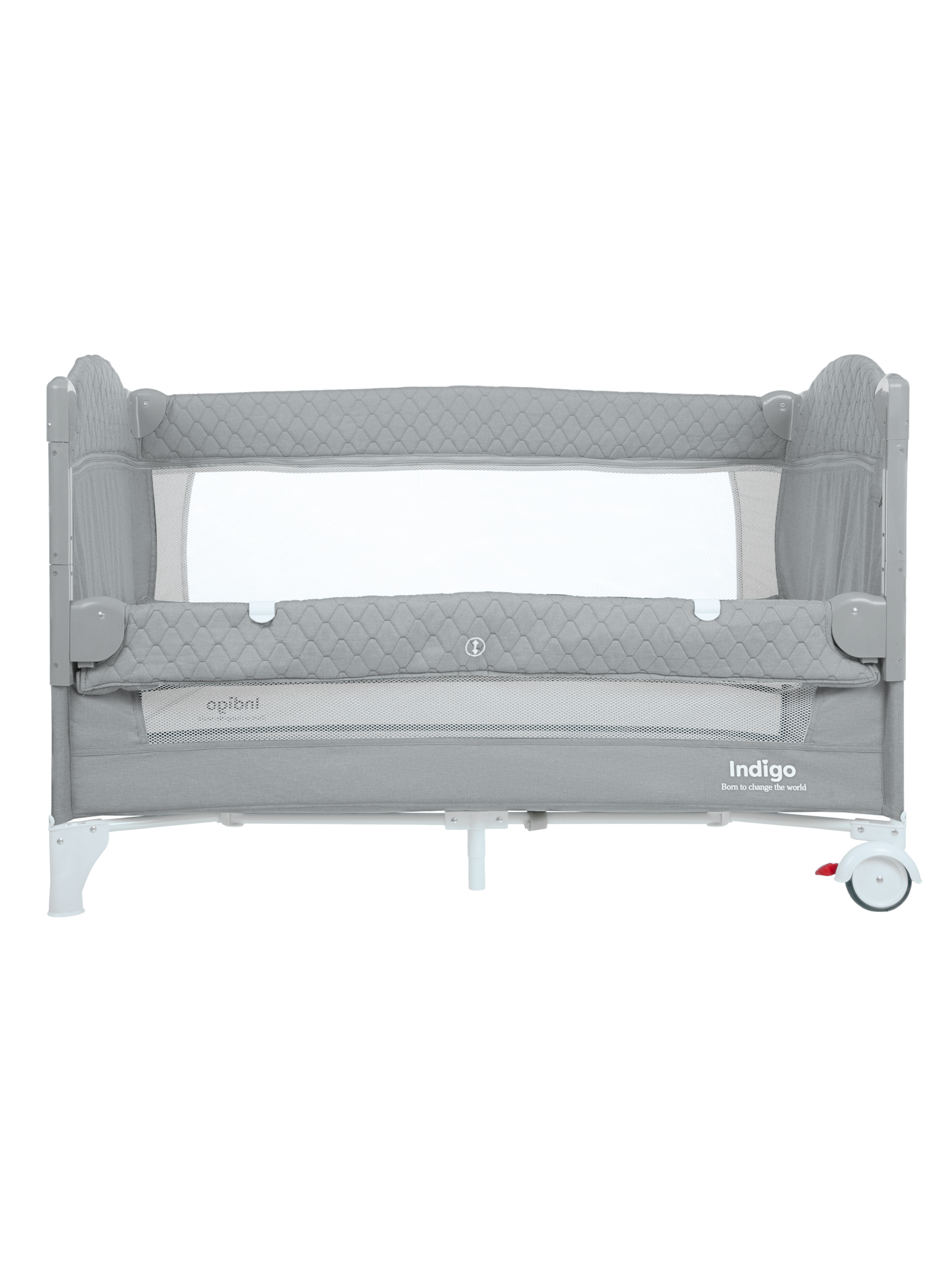 Манеж-кровать Indigo Bon-Bon лен приставной 2 уровня светло-серый 4657792384793 - фото 15