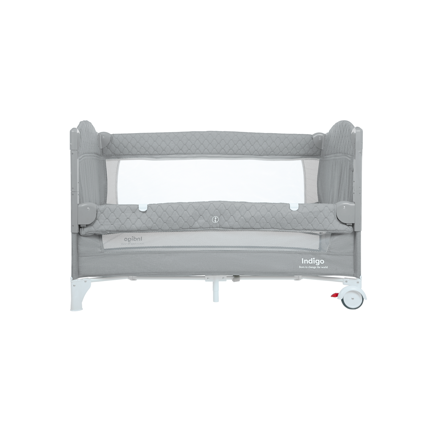 Манеж-кровать Indigo Bon-Bon лен приставной 2 уровня светло-серый 4657792384793 - фото 15