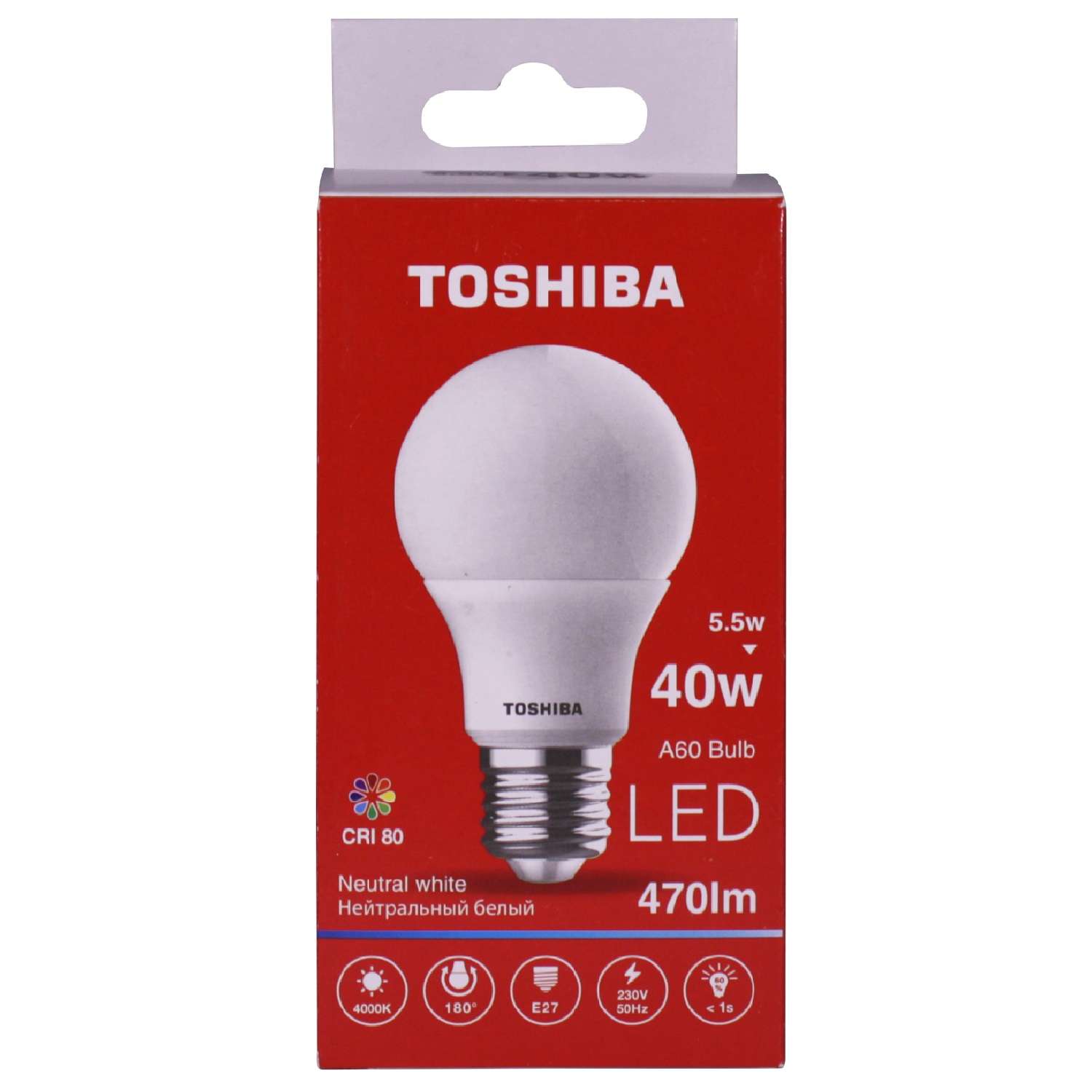 Лампа светодиодная Toshiba 5.5 Вт Е27 40W груша A60 4000 K нейтральный свет 220В матовая - фото 1
