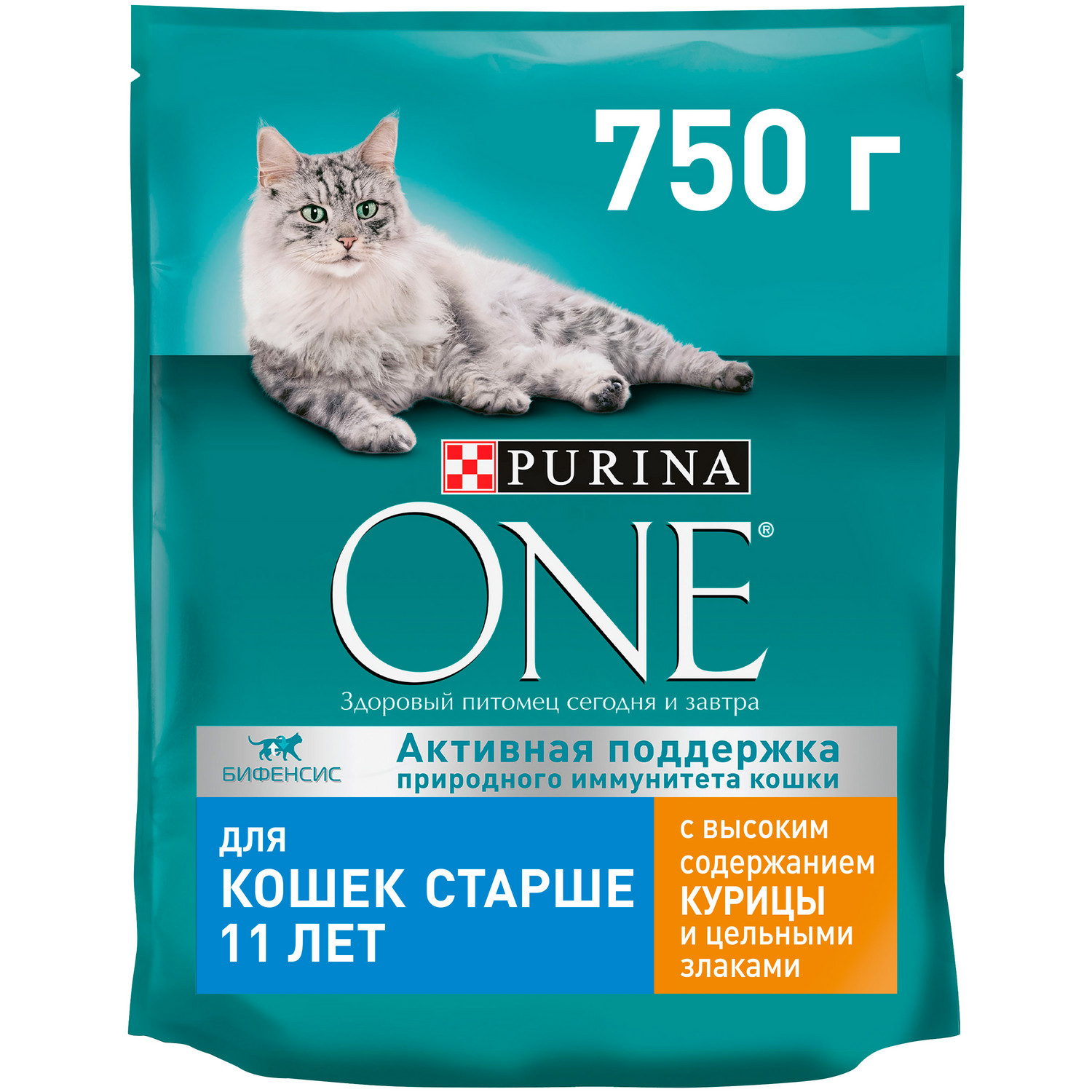 Корм для кошек Purina One пожилых с курицей и цельными злаками 750г - фото 1