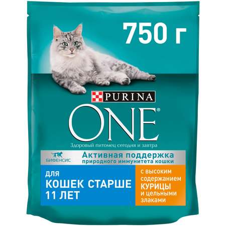 Корм для кошек Purina One пожилых с курицей и цельными злаками 750г