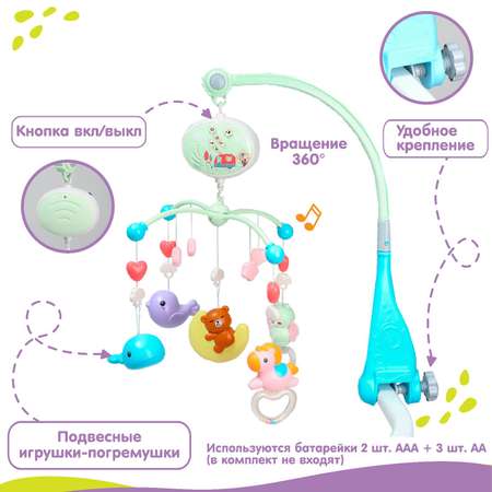 Мобиль Крошка Я музыкальный «Мишка на луне» с проектором цвет микс