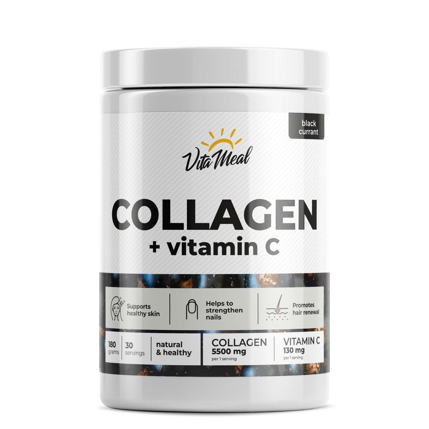 Коллаген + Витамин С VitaMeal порошок со вкусом черная смородина 180 г - фото 1
