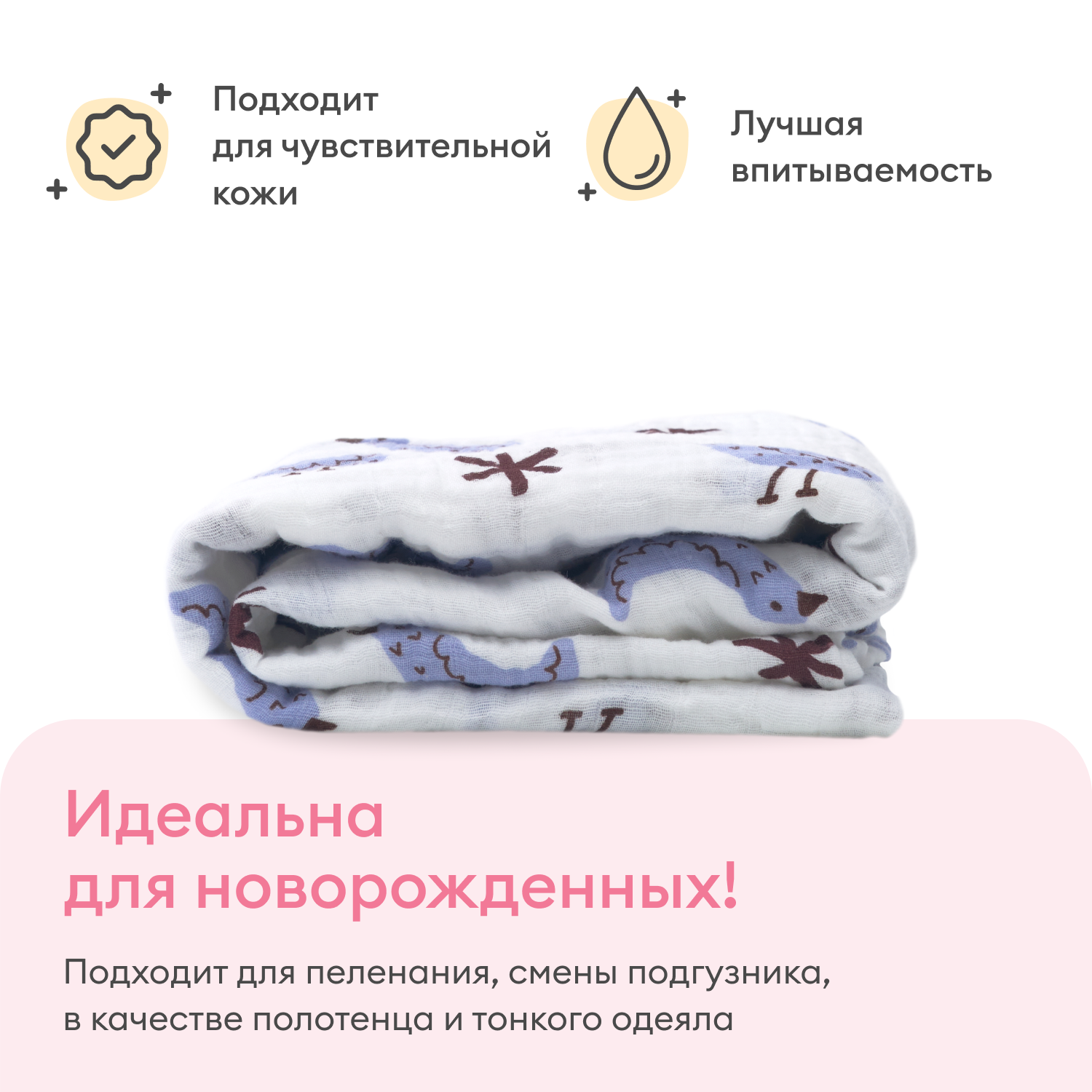 Муслиновая пеленка впитывающая NappyClub 120x120 см Птички - фото 3