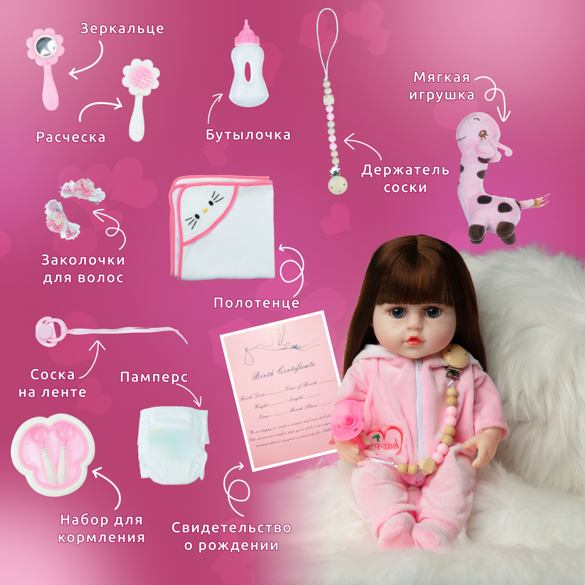 Кукла Реборн QA BABY Альбина девочка интерактивная Пупс набор игрушки для ванной для девочки 38 см 3805 - фото 10