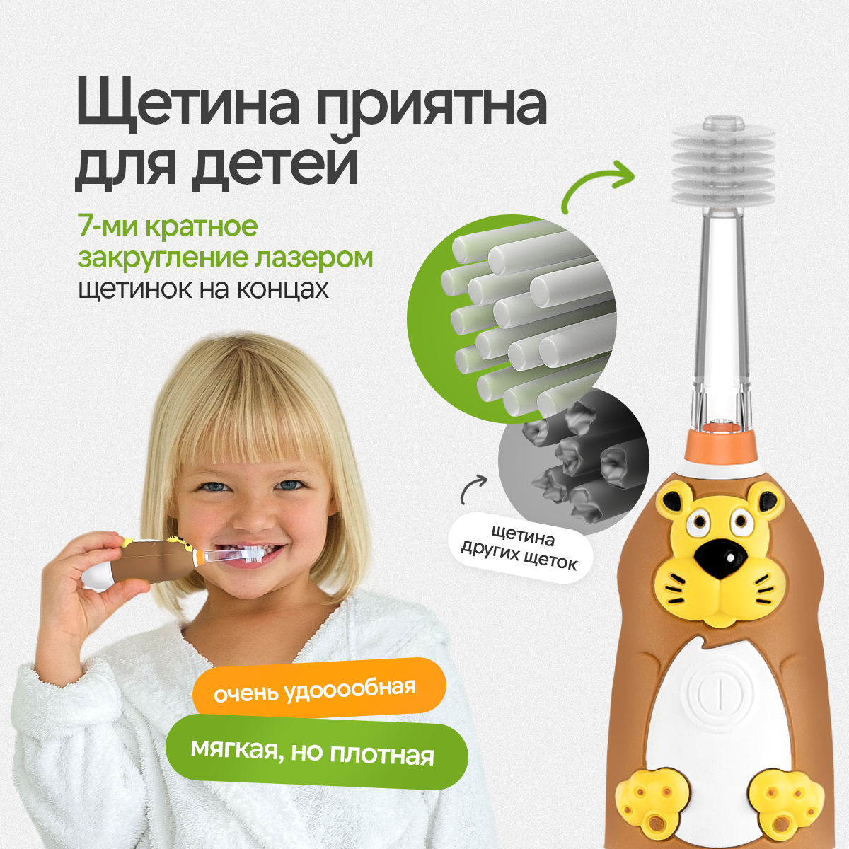 Зубная щетка электрическая Mega Ten kids sonic Львенок детская - фото 11