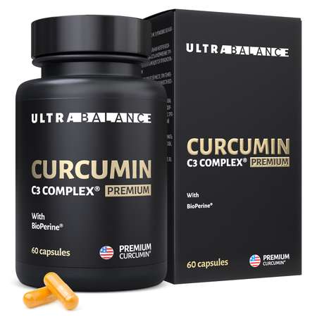 Куркумин с пиперином UltraBalance премиальный витаминный комплекс с биоперином Curcumin C3 complex BioPerine БАД 60 капсул