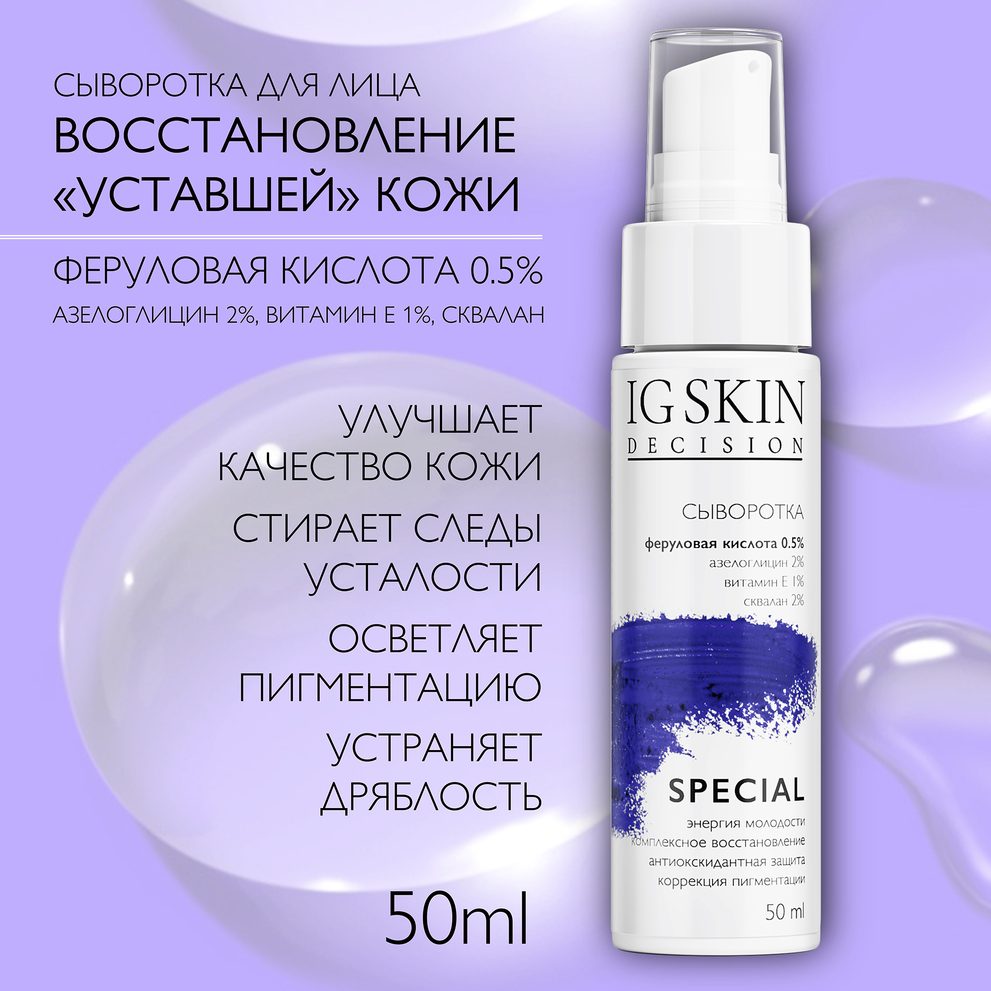 Сыворотка для лица IG SKIN Decision антиэйдж и комплексное восстановление с феруловой кислотой 0.5% и азелоглицином - фото 2