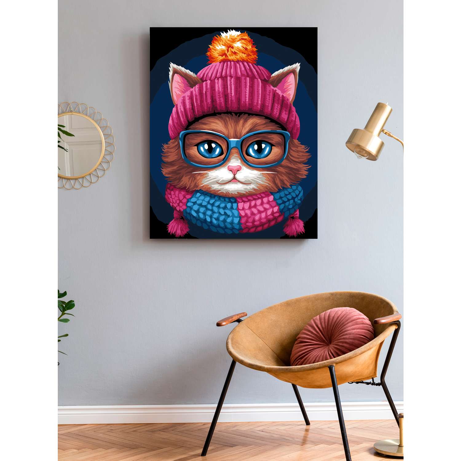 Картина по номерам Art on Canvas холст на деревянном подрамнике 40х50 см Кошка в ярком шарфе - фото 3