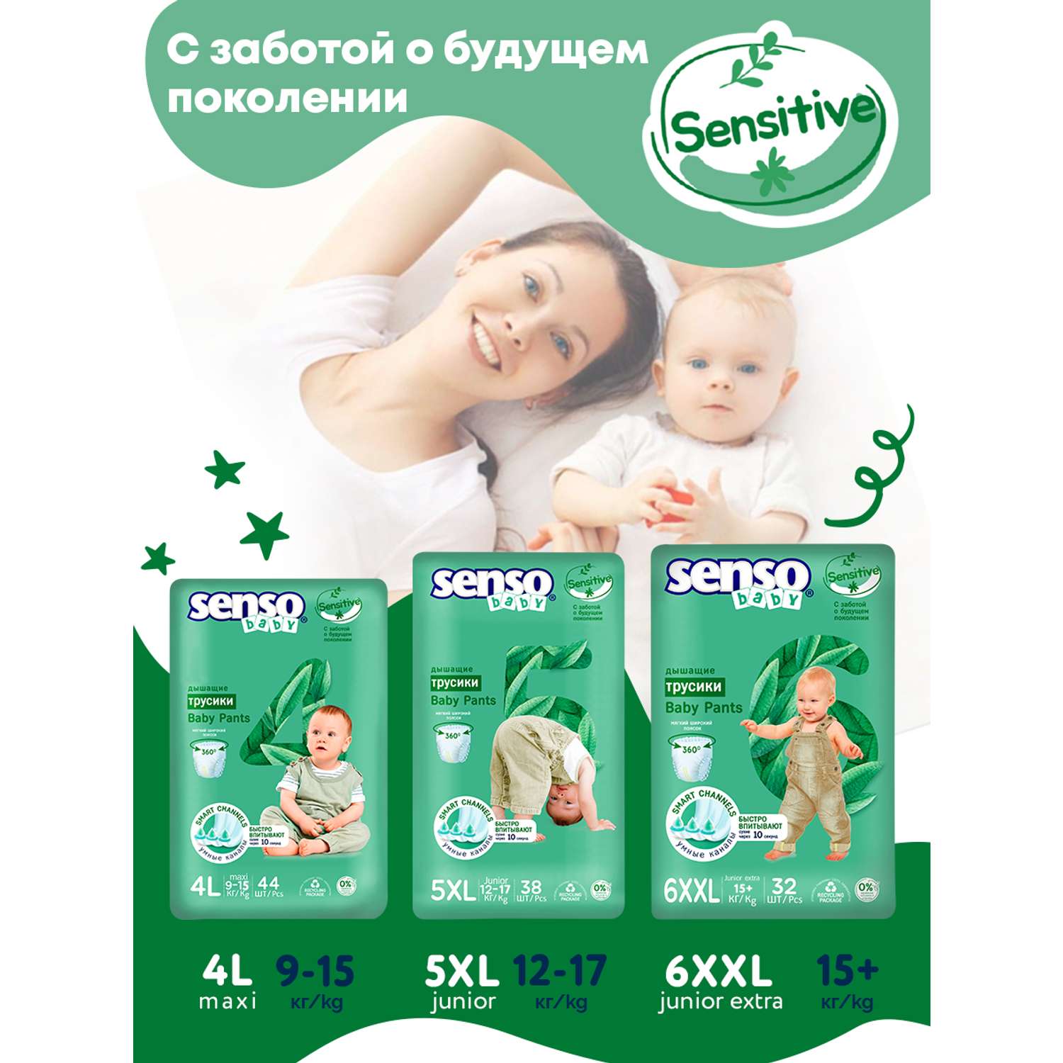 Трусики-подгузники для детей SENSO BABY Sensitive 6 XXL junior extra 15-30 кг 32 шт - фото 5