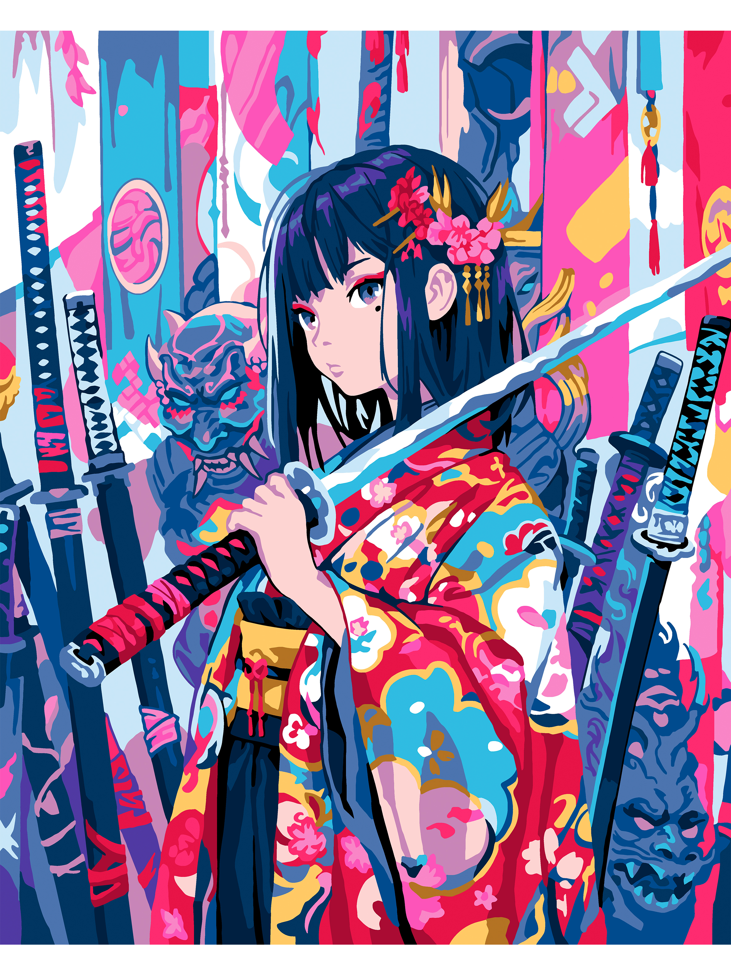 Картина по номерам Art sensation холст на подрамнике 40х50 см Аниме девушка в кимоно - фото 2