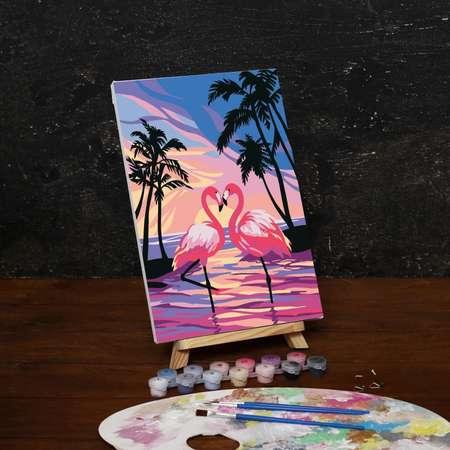 Картина Школа Талантов по номерам на холсте с подрамником «Фламинго на закате» 30х20 см