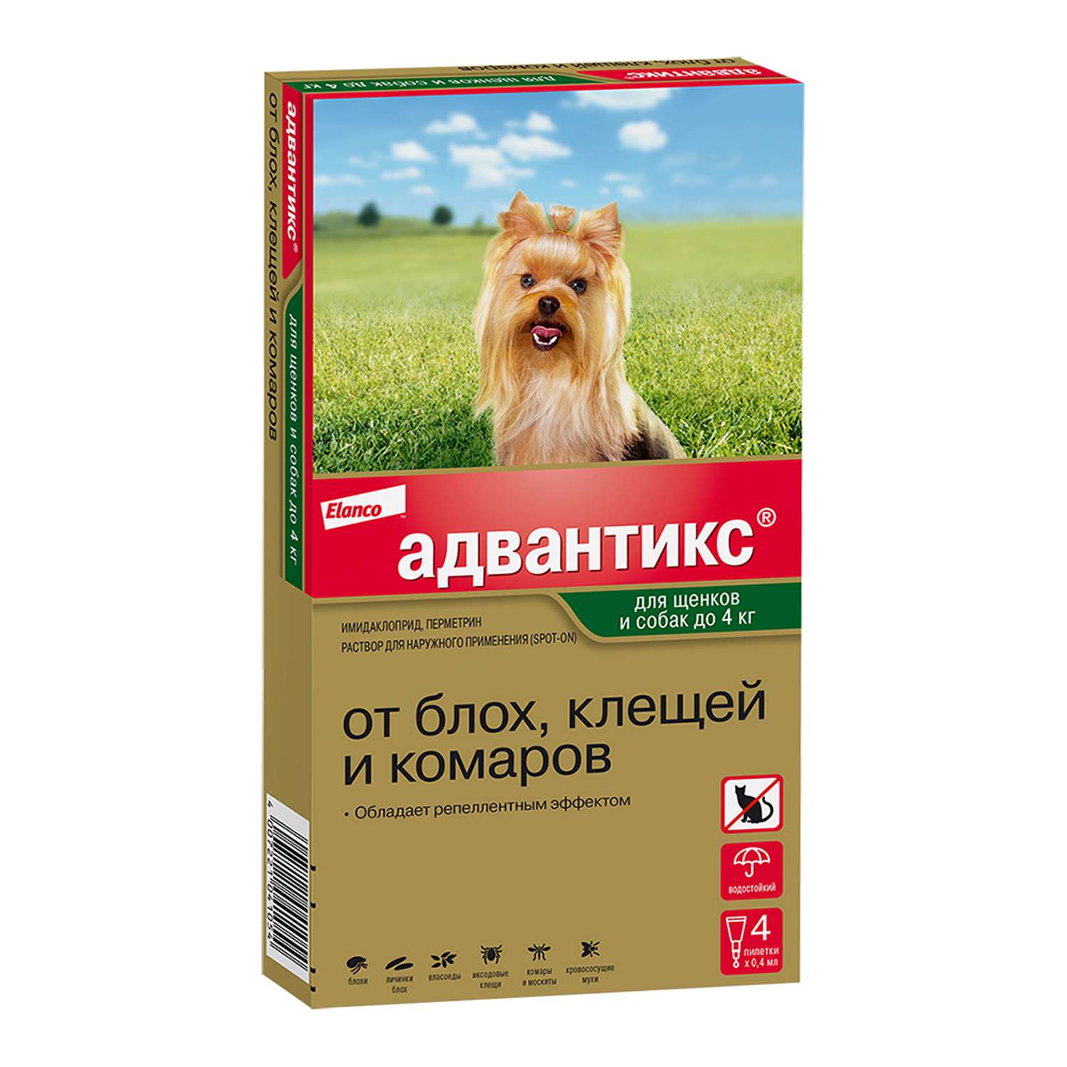 Препарат инсектоакарицидный для собак Elanco Адвантикс 0.4мл 4пипетки - фото 1