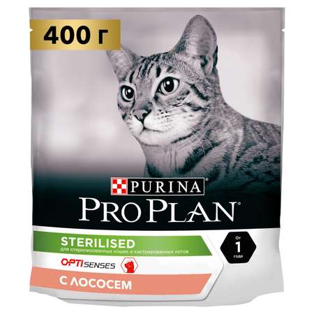 Корм сухой для кошек PRO PLAN 400г с лососем при стерилизации и кастрации для поддержания органов чувств