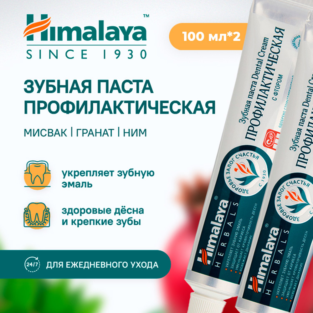 Зубная паста Himalaya для ухода за полость рта на основе трав Dental Cream  Профилактическая с фтором 100 мл 2 шт купить по цене 547 ₽ в  интернет-магазине Детский мир