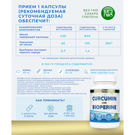 Куркумин NIKA-PHARMA с биоперином и маслом зародышей пшеницы