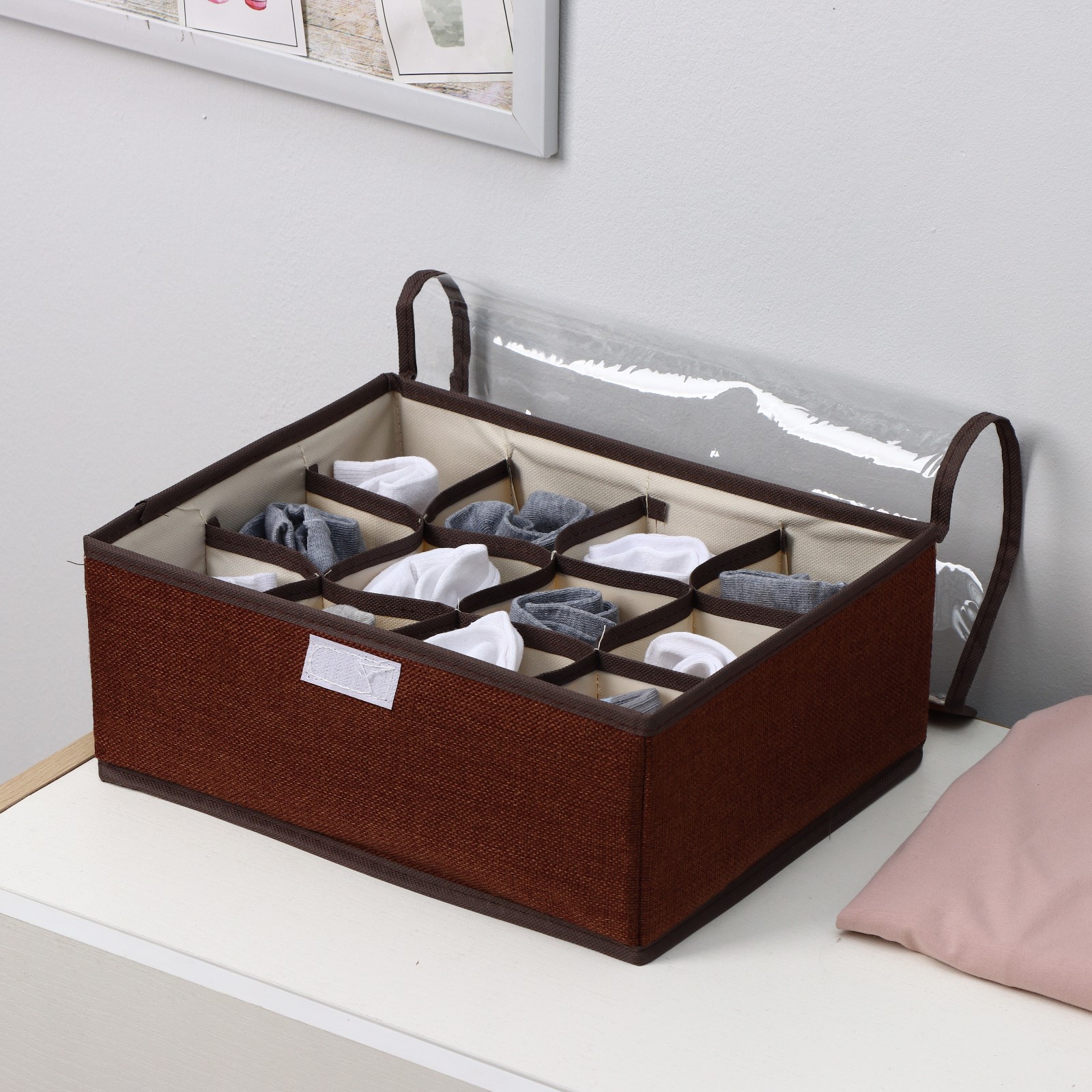 Органайзер Доляна для хранения белья с прозрачной крышкой «Тео» 12 отделений 32×23×12 см цвет коричневый - фото 2