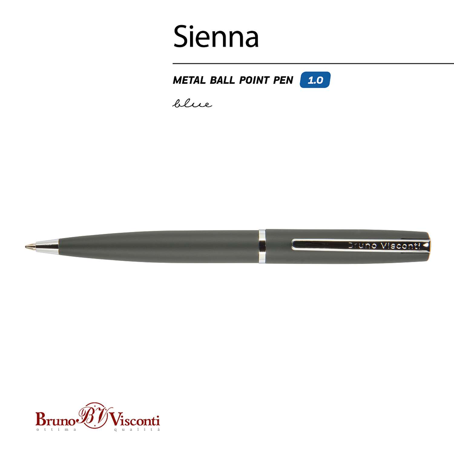 Ручка шариковая Bruno Visconti Автоматическая sienna цвет корпуса серый 1 мм синий в футляре из экокожи - фото 5
