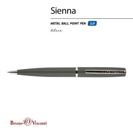 Ручка шариковая Bruno Visconti Автоматическая sienna цвет корпуса серый 1 мм синий в футляре из экокожи