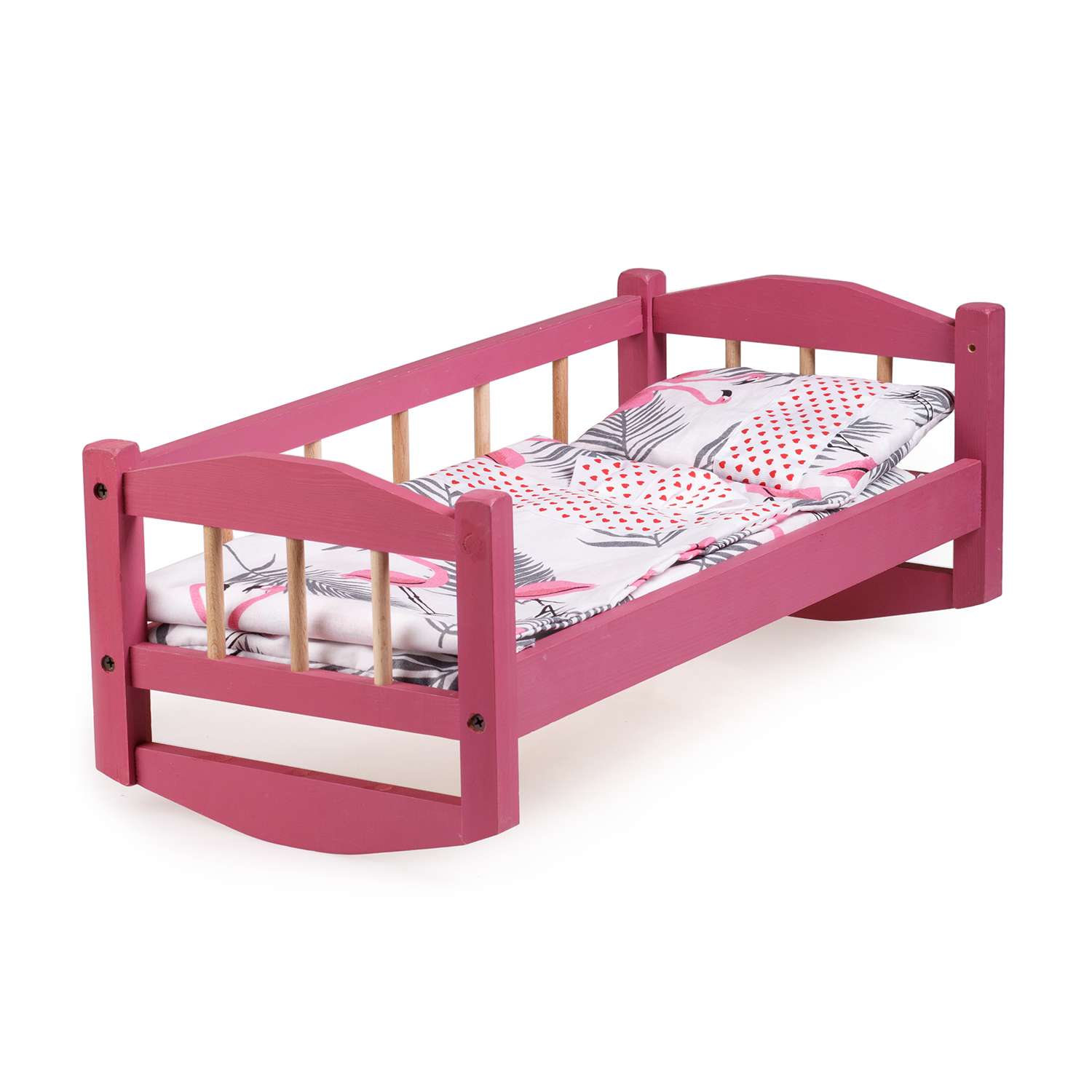Кроватка для кукол Тутси с одним бортиком розовая деревянная 1-295-2021 - фото 1
