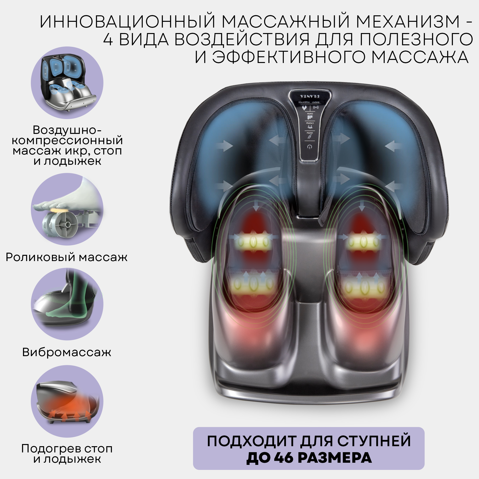 Массажер для ног складной Planta с подогревом MF-50 роликовый и компрессионный массаж стоп лодыжек икр - фото 4