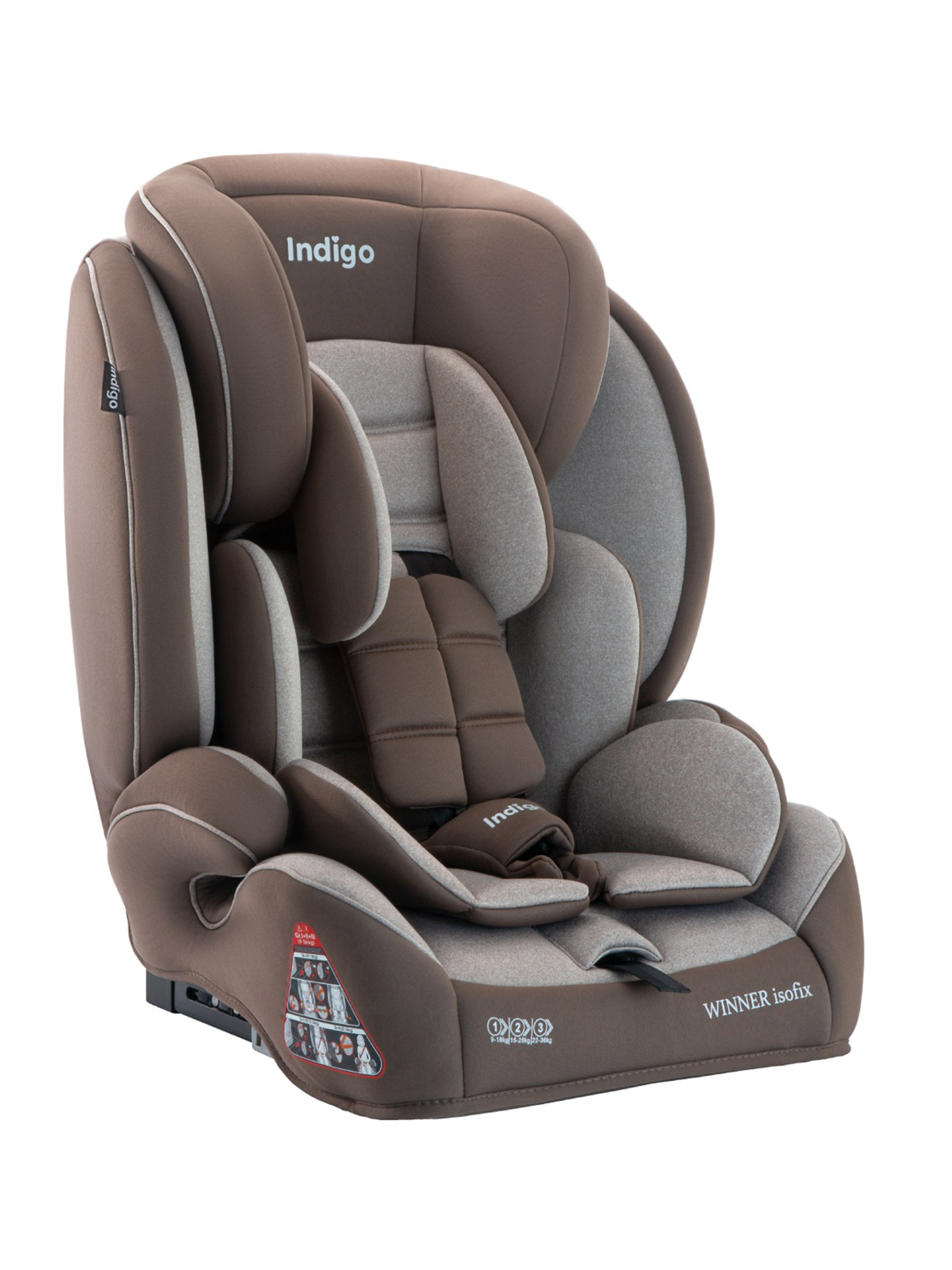 Автокресло бустер детское Indigo Winner isofix 9-36 кг группа 1/2/3 бежевый коричневый - фото 8