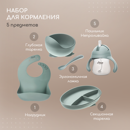 Набор для кормления Miyoumi силиконовый 5 предметов-Sage