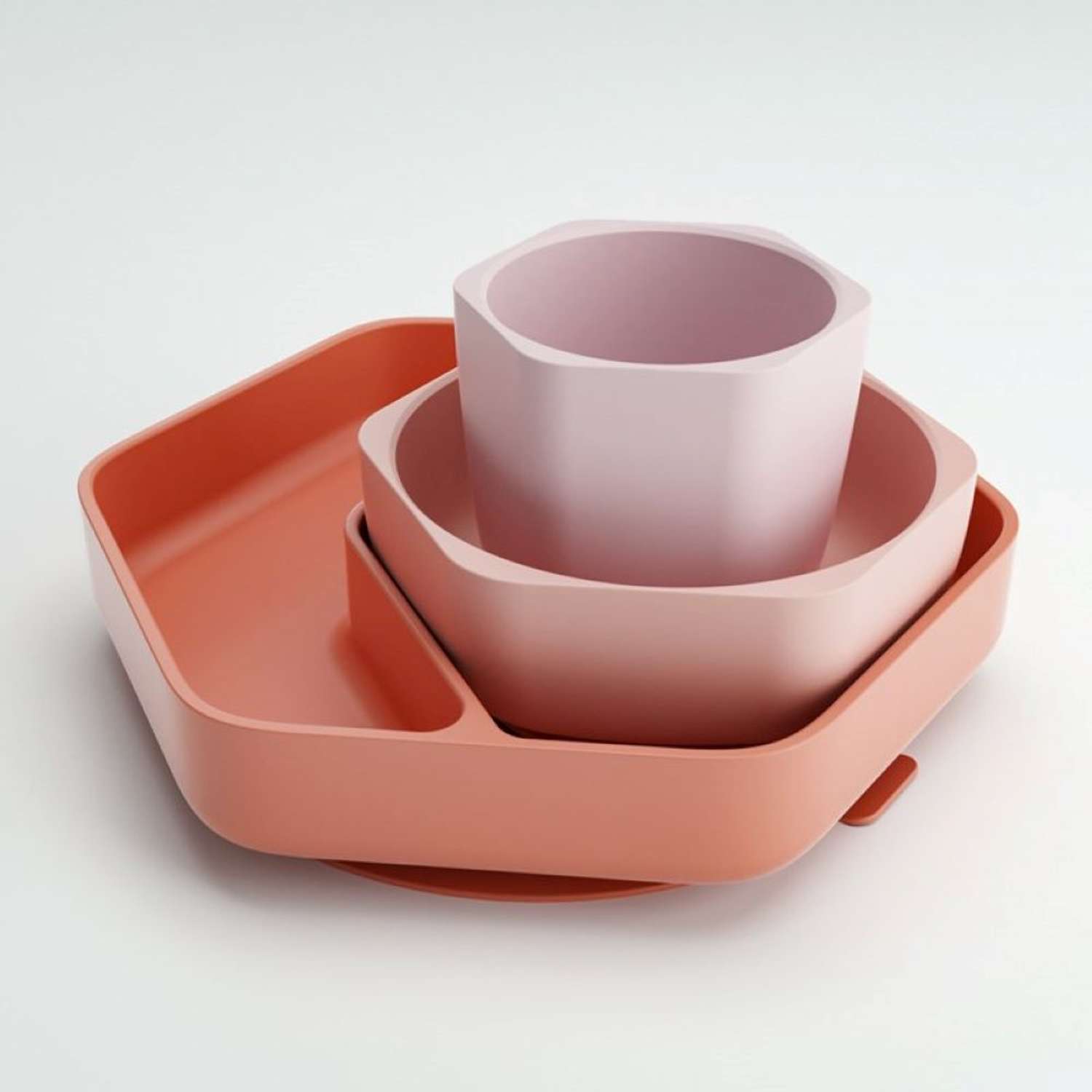 Набор детской посуды HEORSHE Toddler Feeding Set от 6 месяцев силиконовый розовый - фото 1