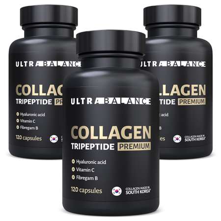 Коллаген морской UltraBalance низкомолекулярный Tripeptide БАД 360 капсул с витамином С и гиалуроновой кислотой