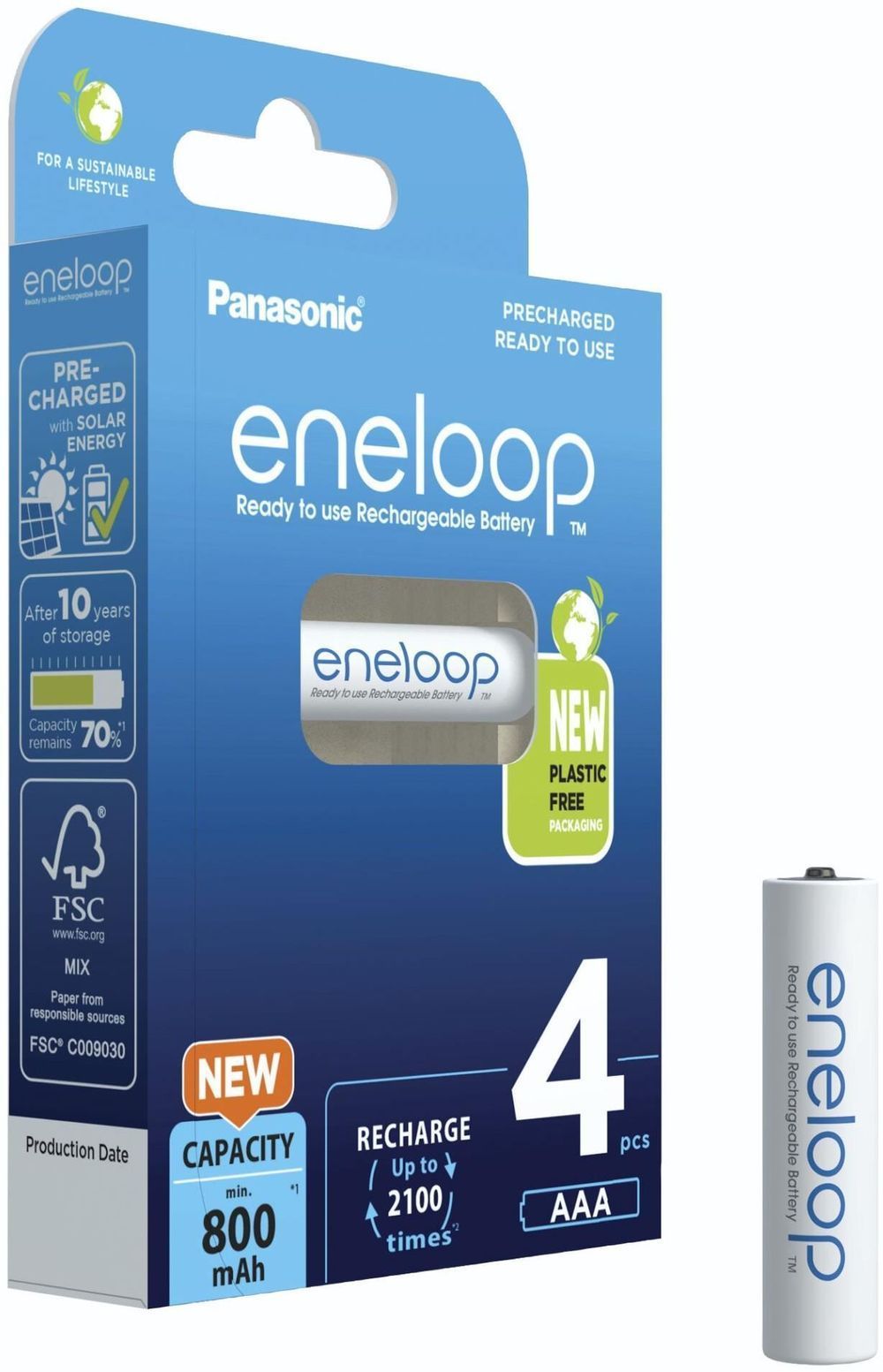 Aккумуляторы Panasonic eneloop AAA 800mAh 4шт BK-4MCDE/4BE - фото 1