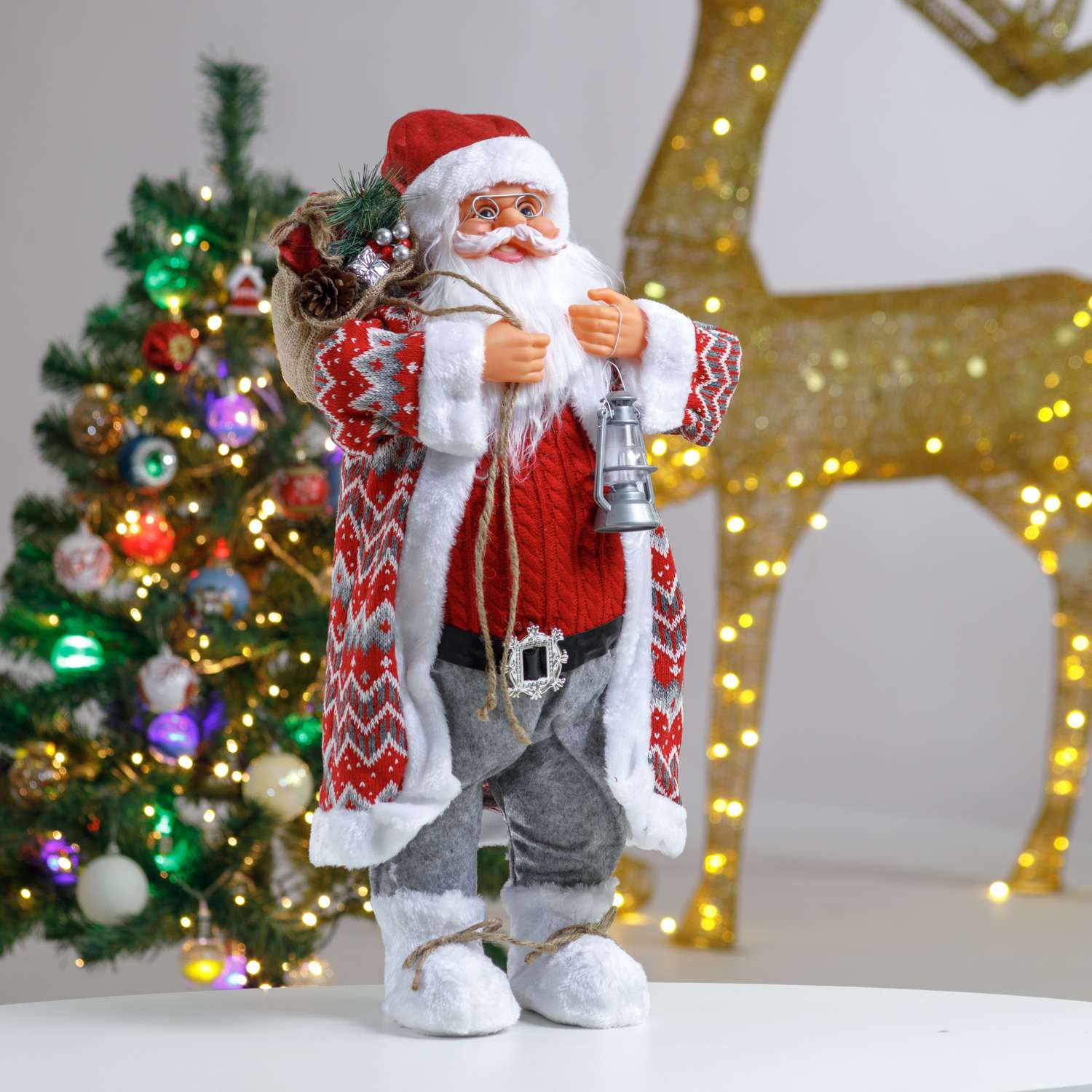 Фигура декоративная BABY STYLE Дед Мороз красный костюм скандинавские узоры 60 см - фото 2