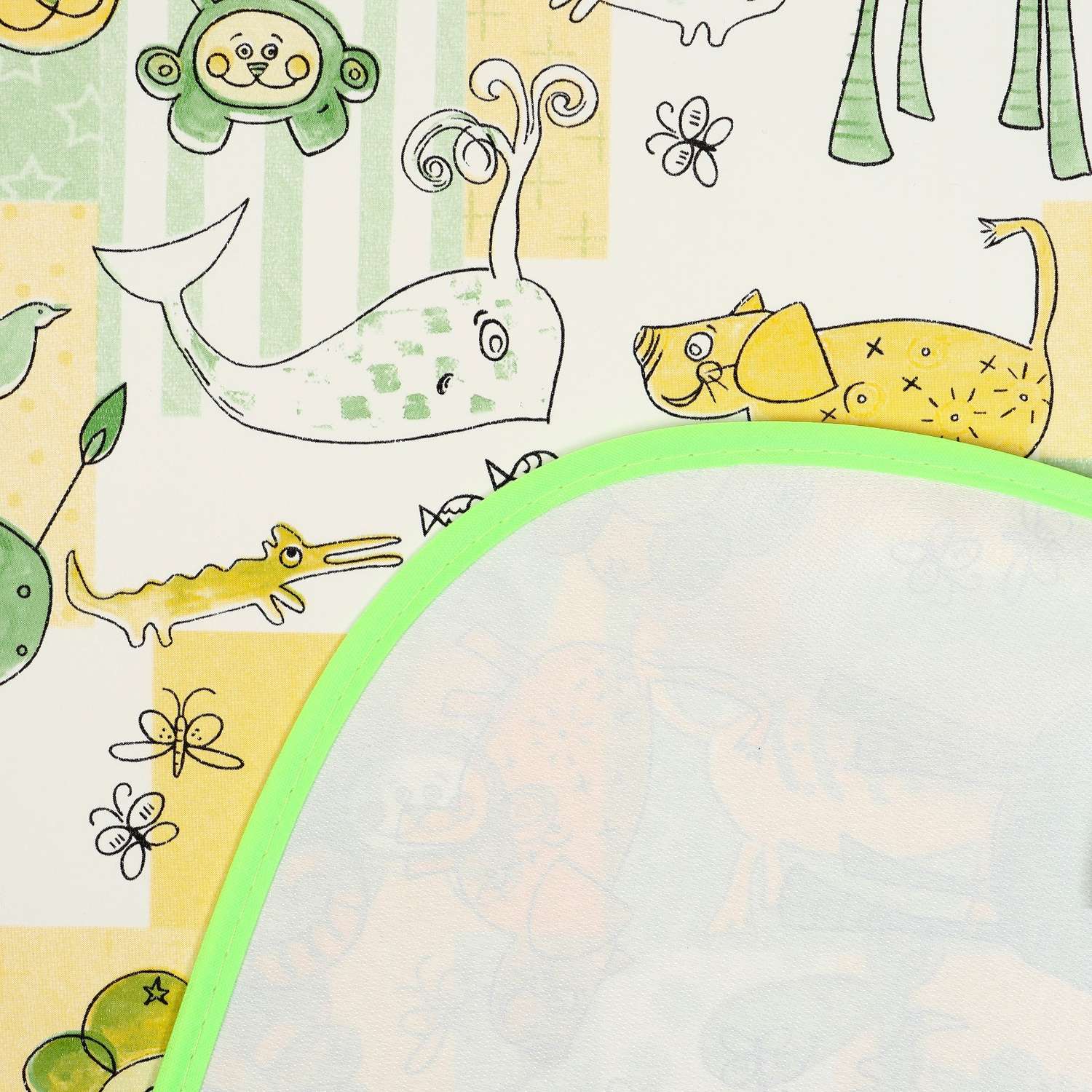 Клеенка Колорит детская «Мультики» р-р. 70х100 см. на резинке с окантовкой цвет желтый/зеленый - фото 3