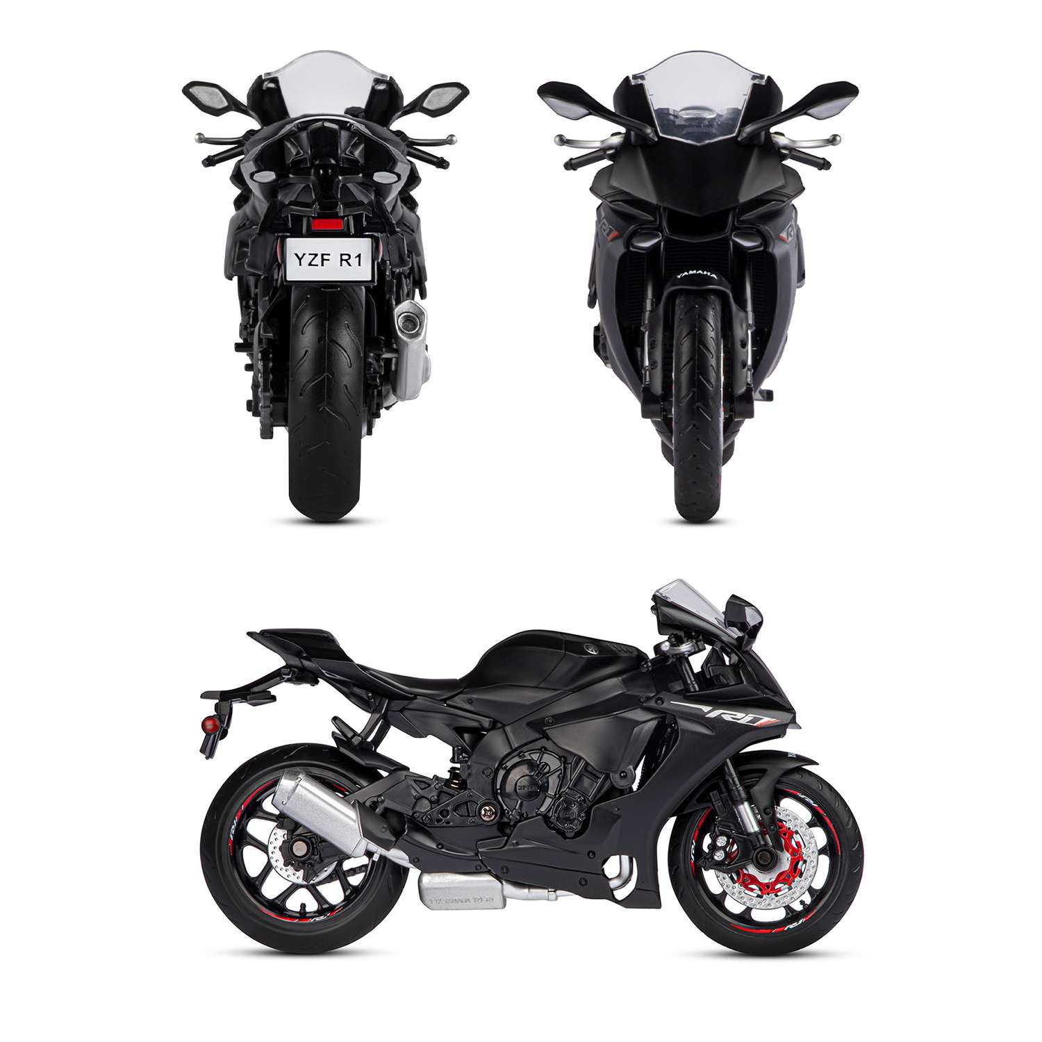 Мотоцикл металлический АВТОпанорама 1:12 Yamaha YZF-R1 черный свободный ход колес JB1251603 - фото 5