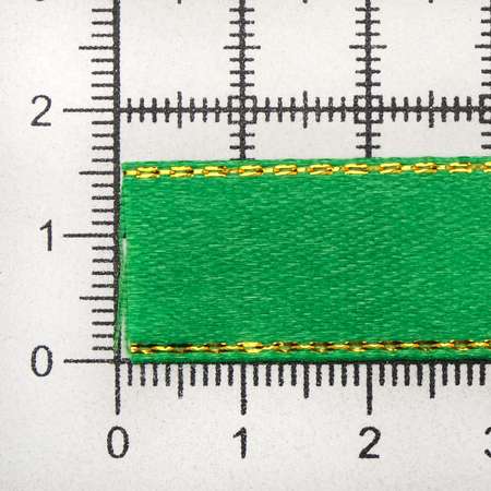 Лента Айрис атласная односторонняя упаковочная с золотой нитью 15 мм 22.86 м 19 зеленый